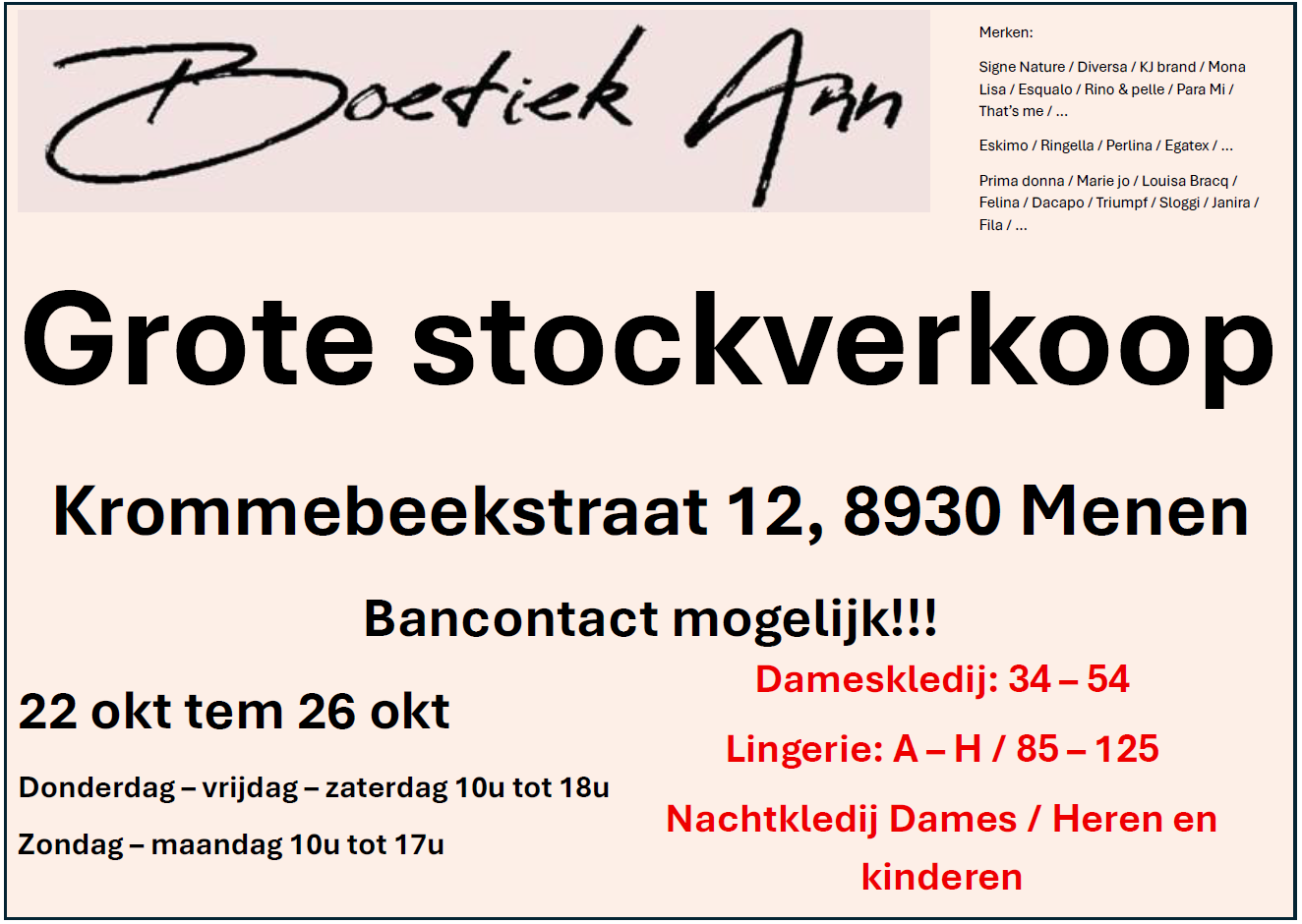 Stockverkoop Boetiek Ann